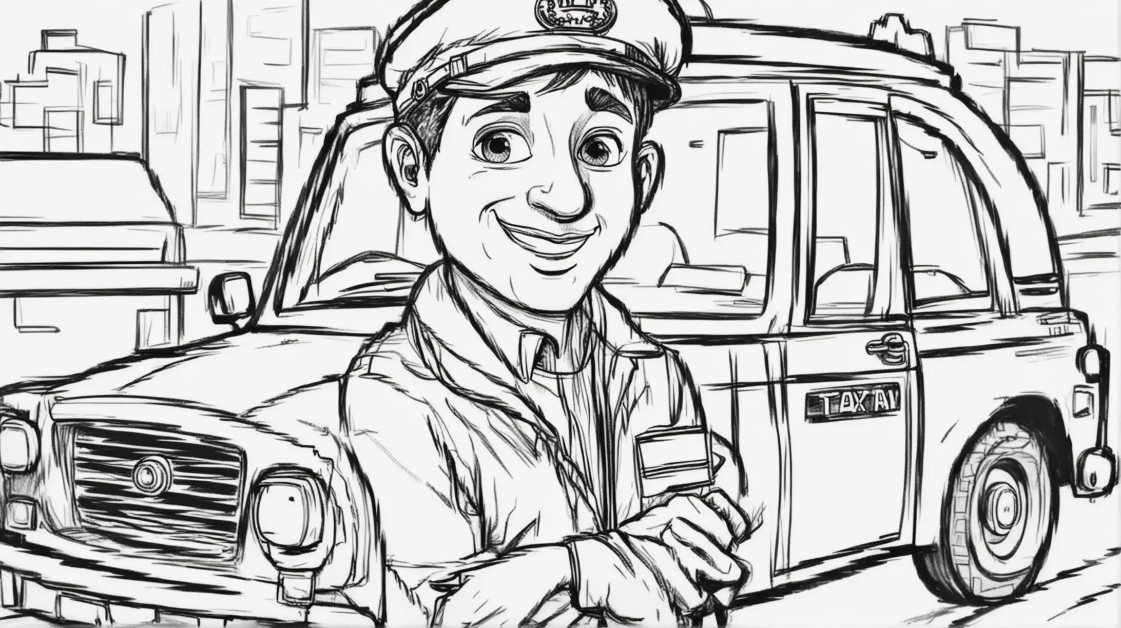 Cartoon Taxi Driver Coloring Page for Kids