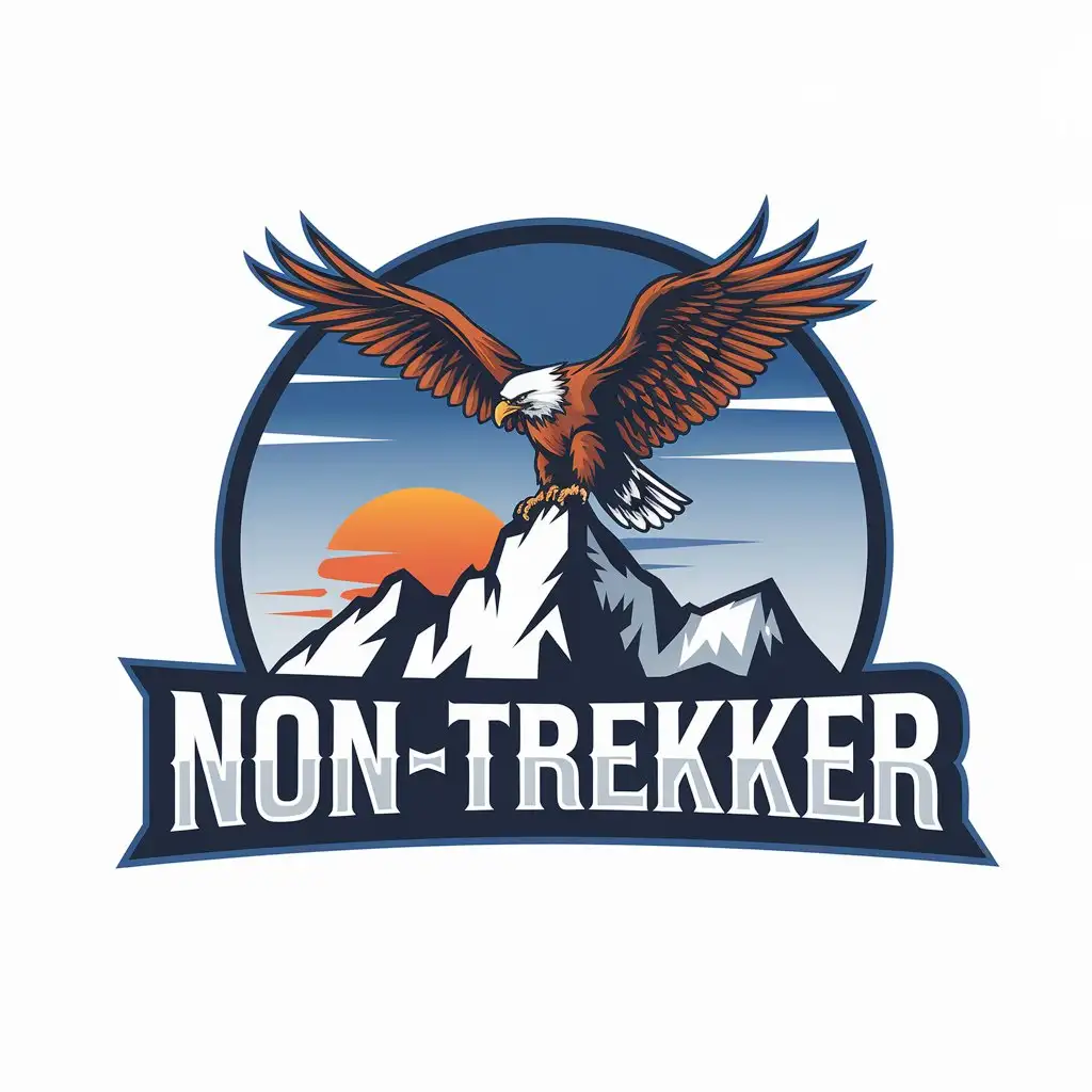 LOGO-Design-for-NonTrekker-Eagle-Sun-Mountain-and-Lake-Vector-Logo