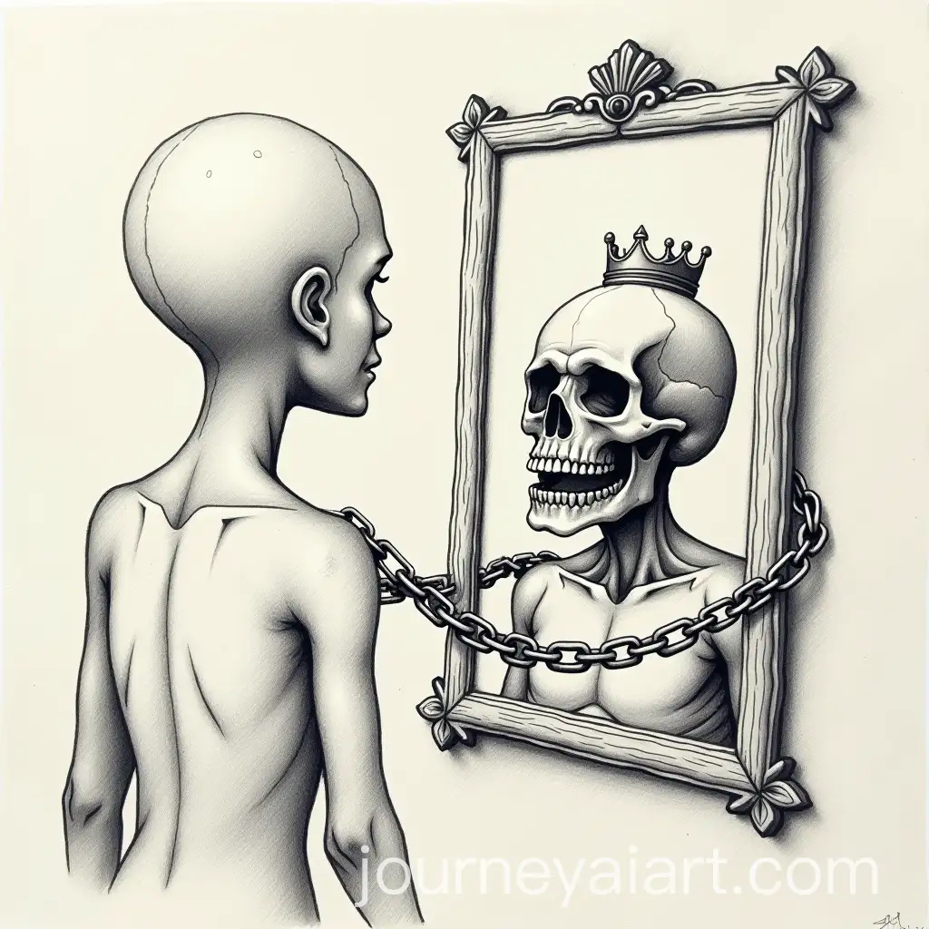 Genderless-Person-and-Skull-ConnectedAI-Art-Prompt-Expansion-by-Chain-in-a-Mirror-Reflection