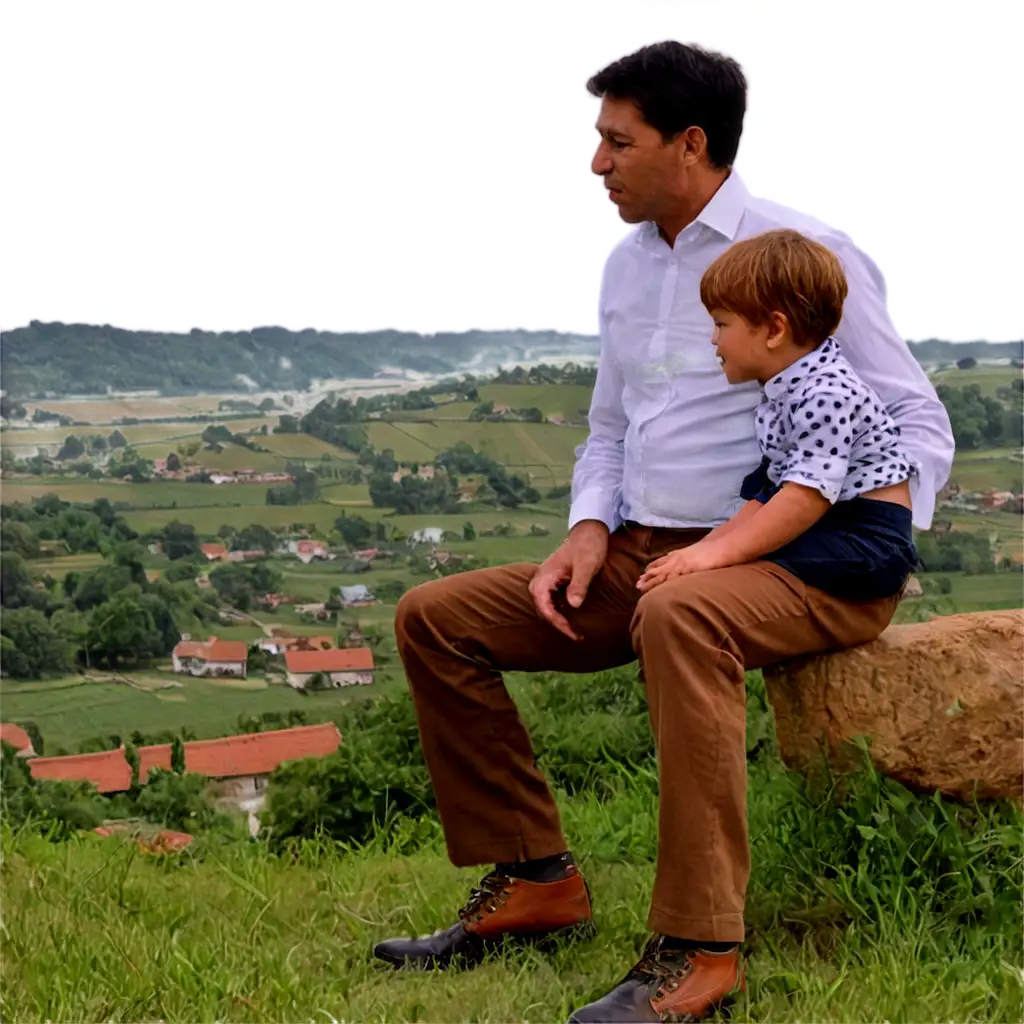 Father-and-ChildPNG-Image-Optimization-Sitting-Behind-Village-View-PNG-HighQuality-Image-for-Various-Uses