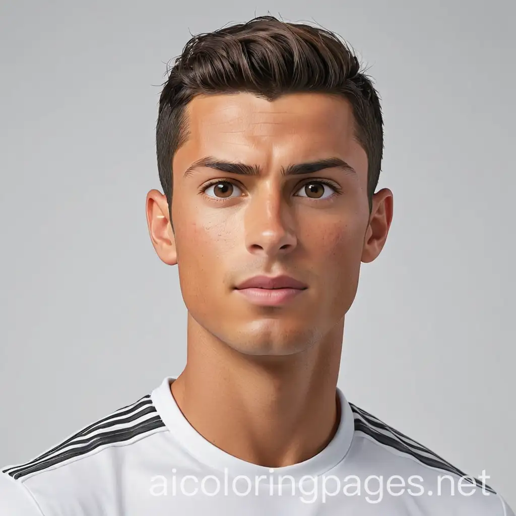 CR7, Coloring Page, black and white, line art, white background, Simplicity, Ample White Space. The background of the coloring page is plain white to make it easy for young children to color within the lines. The outlines of all the subjects are easy to distinguish, making it simple for kids to color without too much difficulty