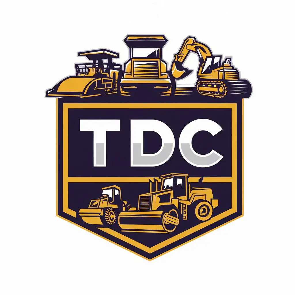 LOGO Design for TDC Construction Industry Logo with Paver Dump Truck Excavator and Bulldozer