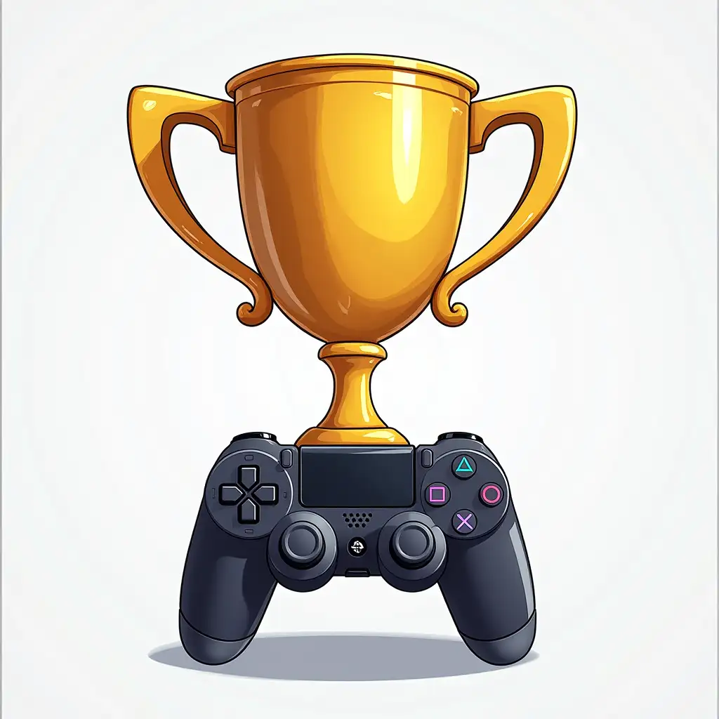 Playstation command, picture of a trophy, animated drawing