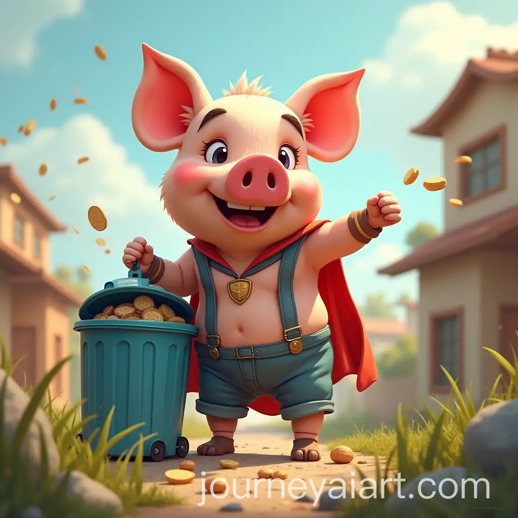 Super-Pig-Picking-Up-Trash-in-a-Vibrant-City-Environment