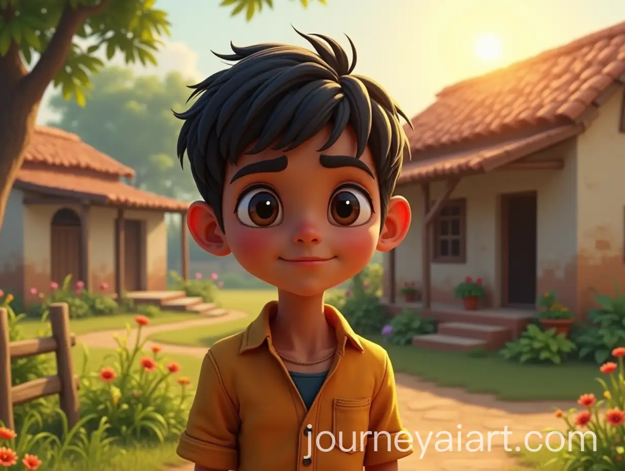 Indian-Boy-Standing-in-Front-of-Mehek-Farm-with-Vibrant-Rural-Landscape