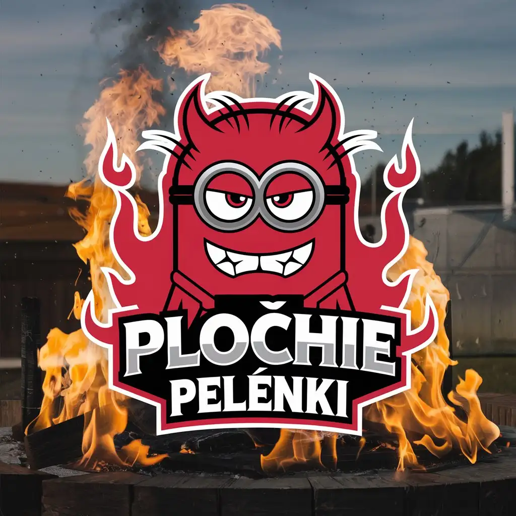 LOGO Design for Plochie Pelnki Evil Red Minion with Devilish Horns and Fire Theme