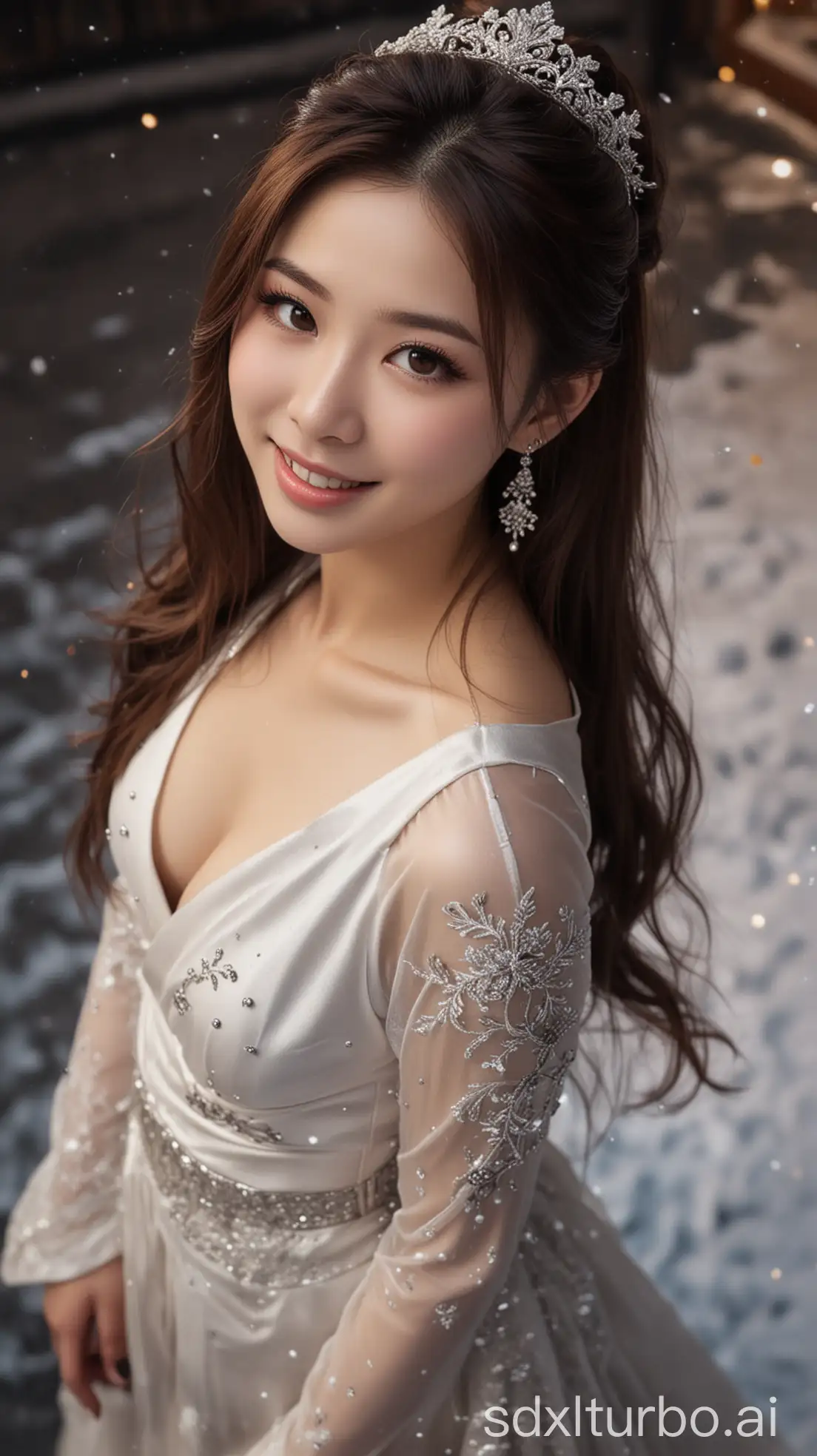 Chinese-Woman-in-HighEnd-Winter-Ball-Dress-with-Sweet-Smile