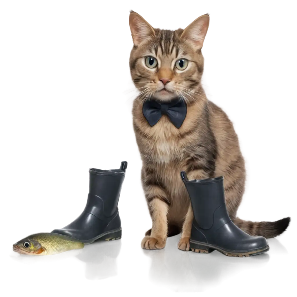 Cat-with-Boots-in-the-River-and-a-Fish-PNG-HighQuality-Transparent-Image-for-Various-Uses