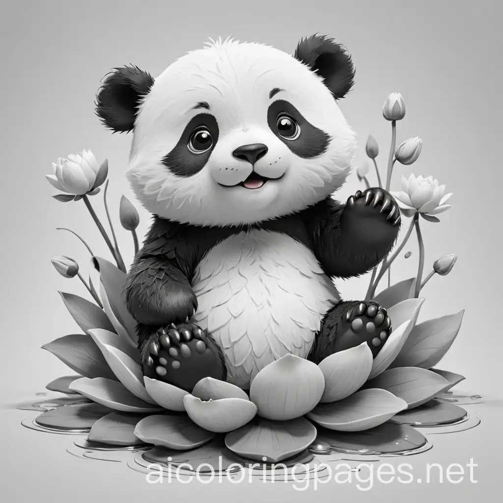 Cute-Panda-Bear-Floating-on-Lotus-Flower-Coloring-Page