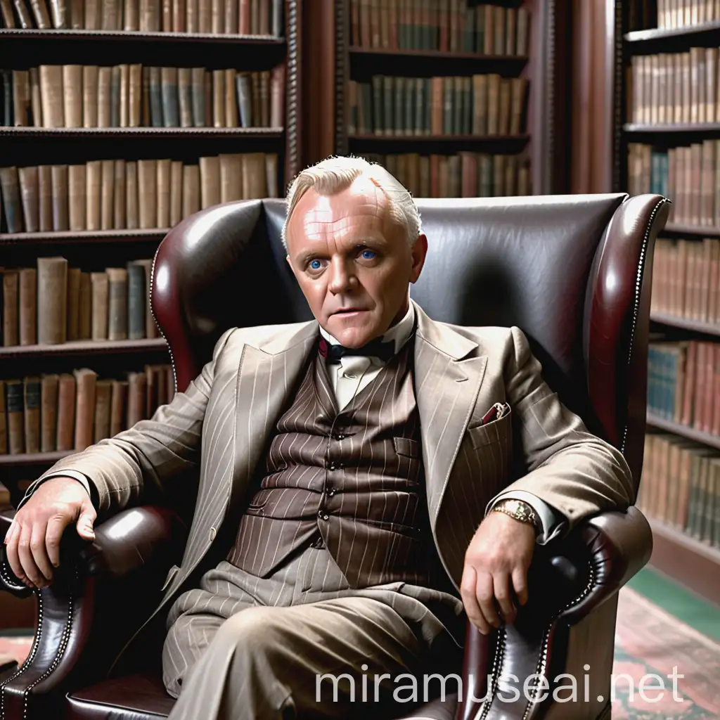 1920s Elegance Anthony Hopkins in Vintage Attire in a Library Setting