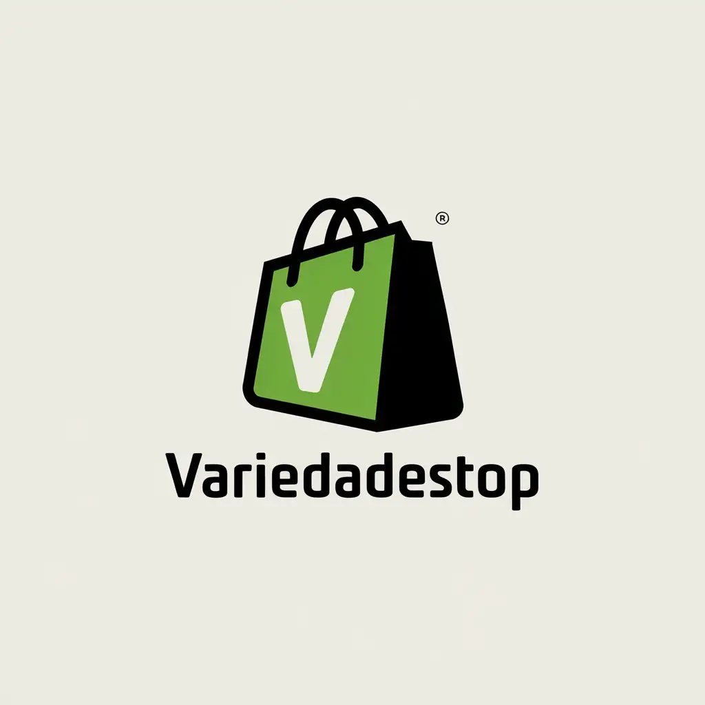 LOGO Design for VariedadesTop Vector Style with V Shaped Bag Symbol and Clear Background