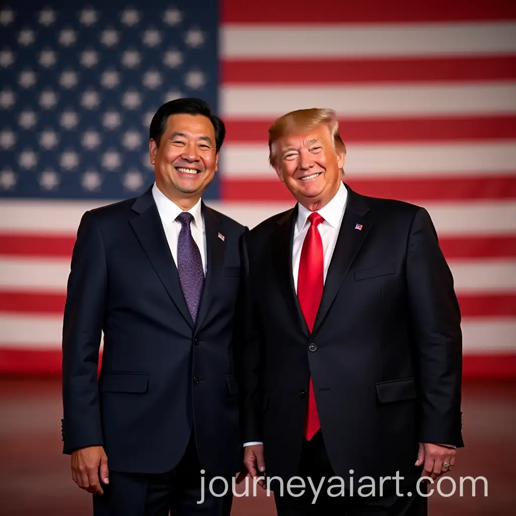 Hua-Cheng-and-Donald-Trump-Posing-Together-in-Front-of-American-Flag