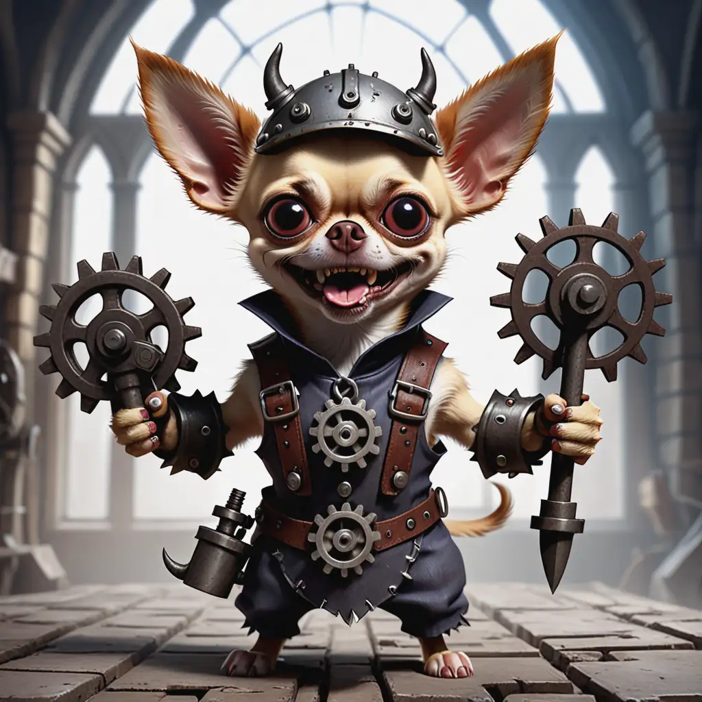 Furious ChihuahuaDemon Engineer in Medieval Gear