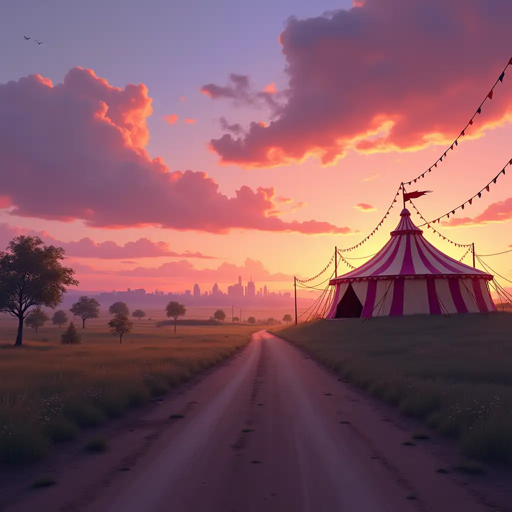 Mysterious-Circus-Tent-on-a-Dusty-Road-at-Sunset