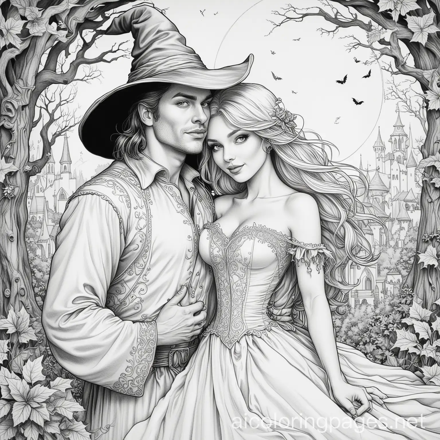 Wedding-Night-Witch-Coloring-Page-for-Kids