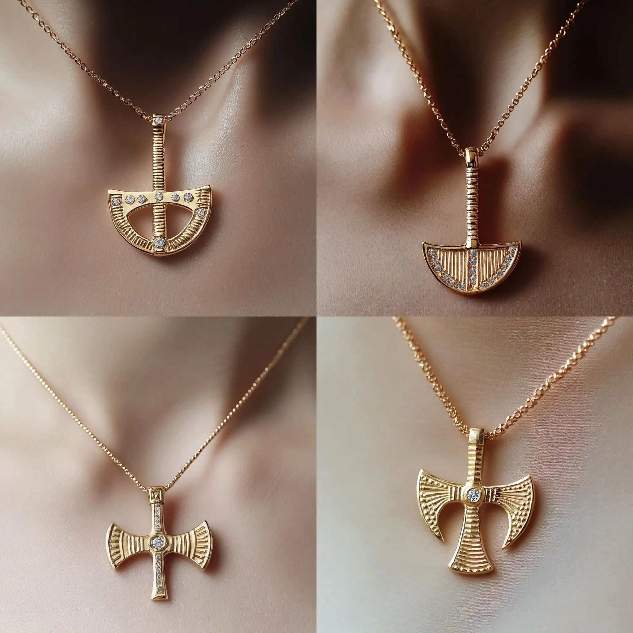 Minimalist-Pink-Gold-Necklace-with-Labrys-Ax-Pendant-and-Diamond