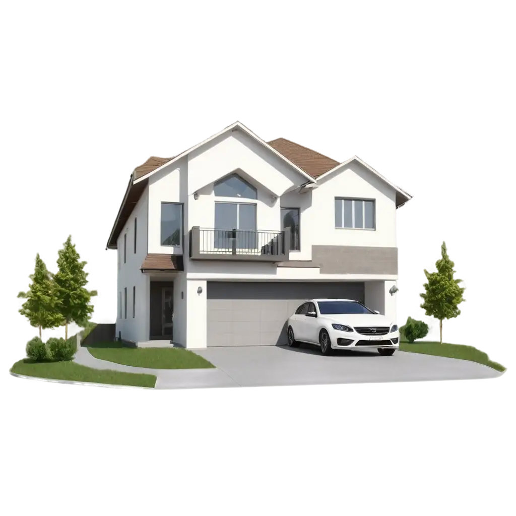 Modern-White-Family-House-with-Garage-PNG-Image-Front-View-Isolated-on-Transparent-Background