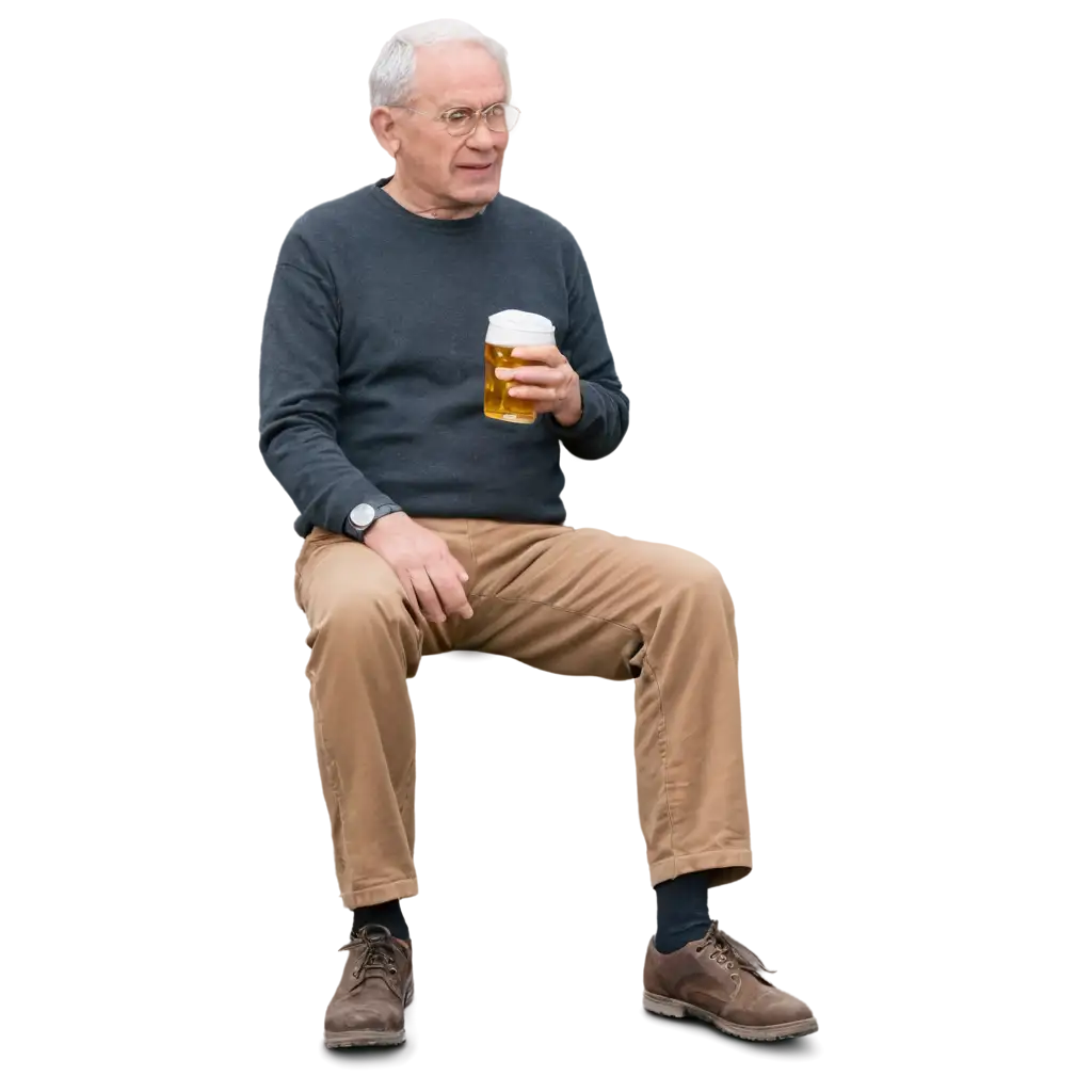 An old man having a mug of beer