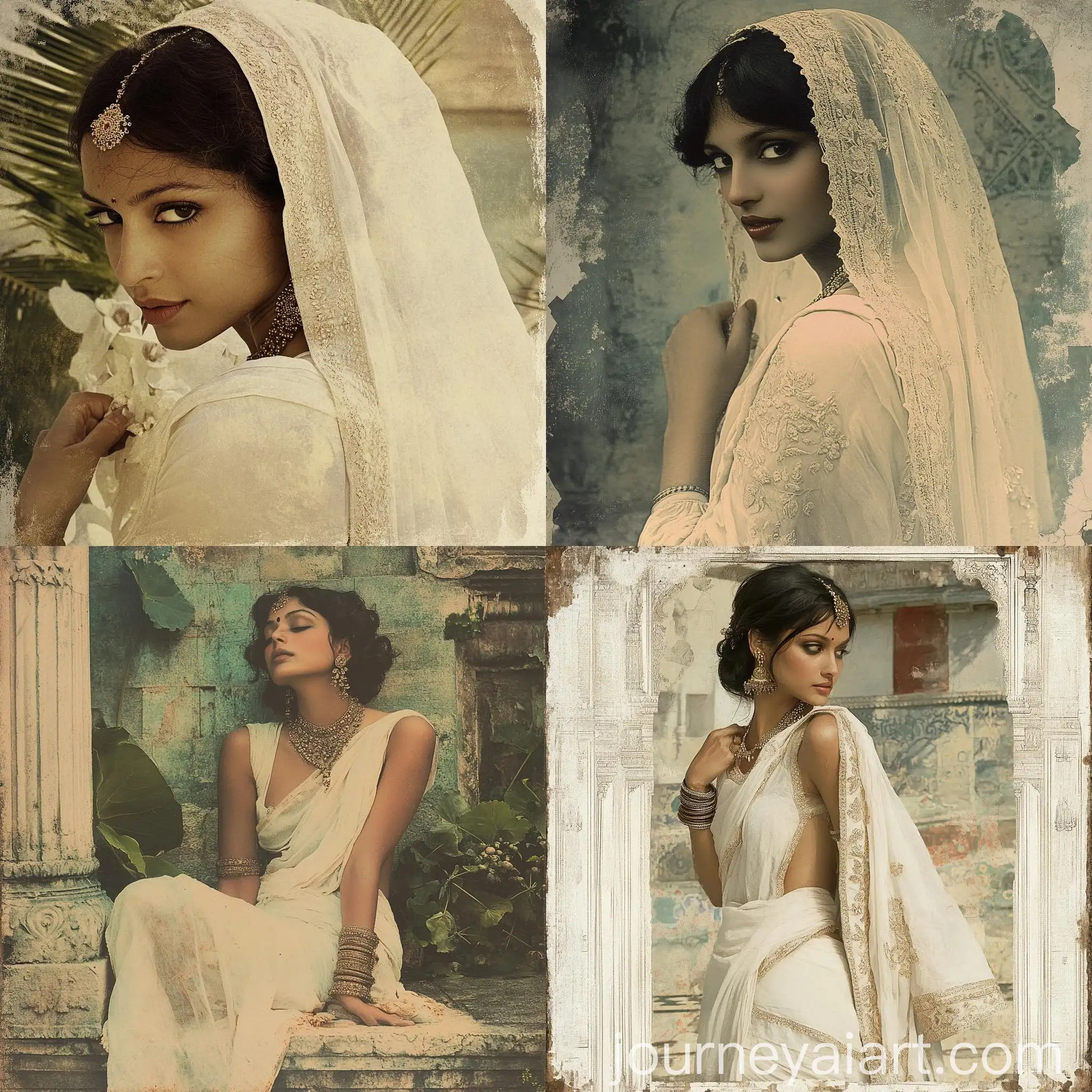 Vintage-Indian-Woman-in-White-Saree-Portrait