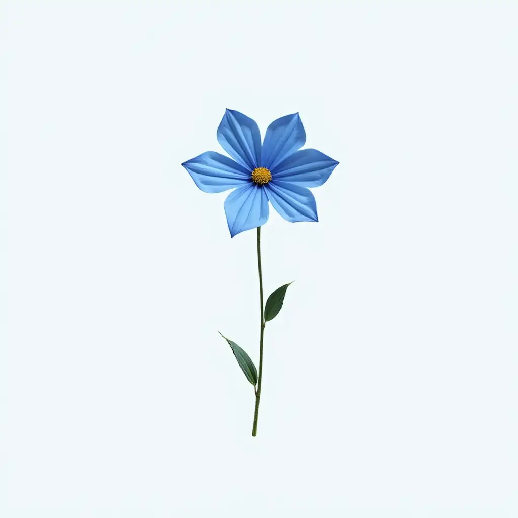 Single-Blue-Wildflower-with-Long-Stem-on-Plain-Background