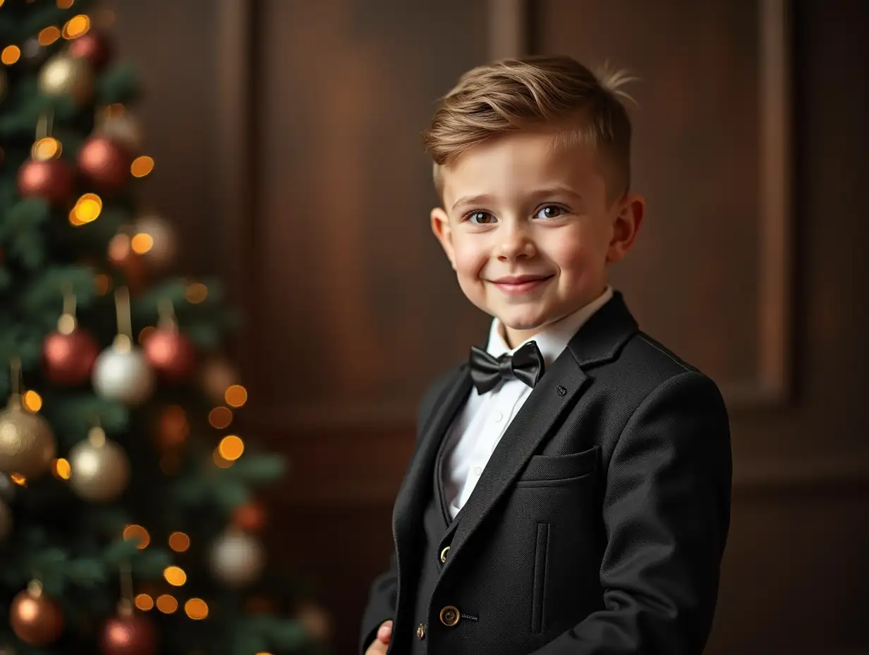 Young Boy in Christmas Attire Poses for Studio Photo Session