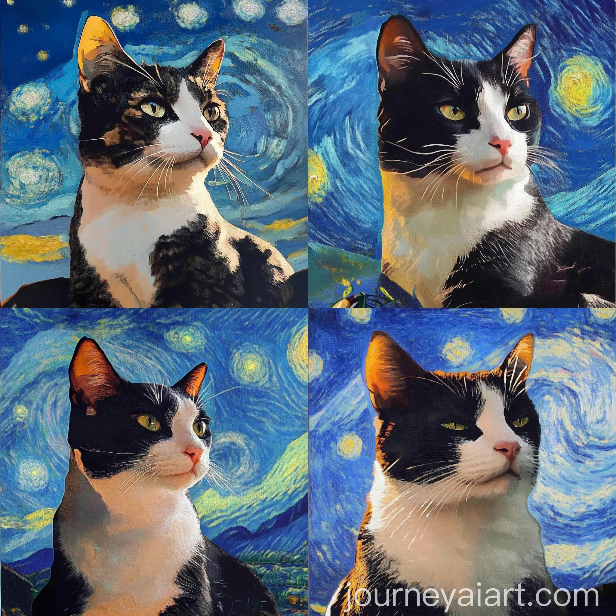 Whimsical-Cat-in-Vibrant-Starry-Night-Sky-Painting
