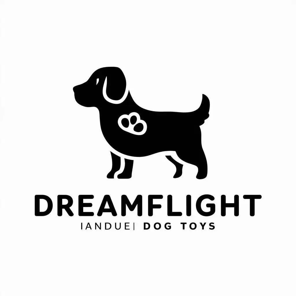 a vector logo design,with the text "DreamFlight", main symbol:dog,Moderate,be used in Dog toys industry,clear background