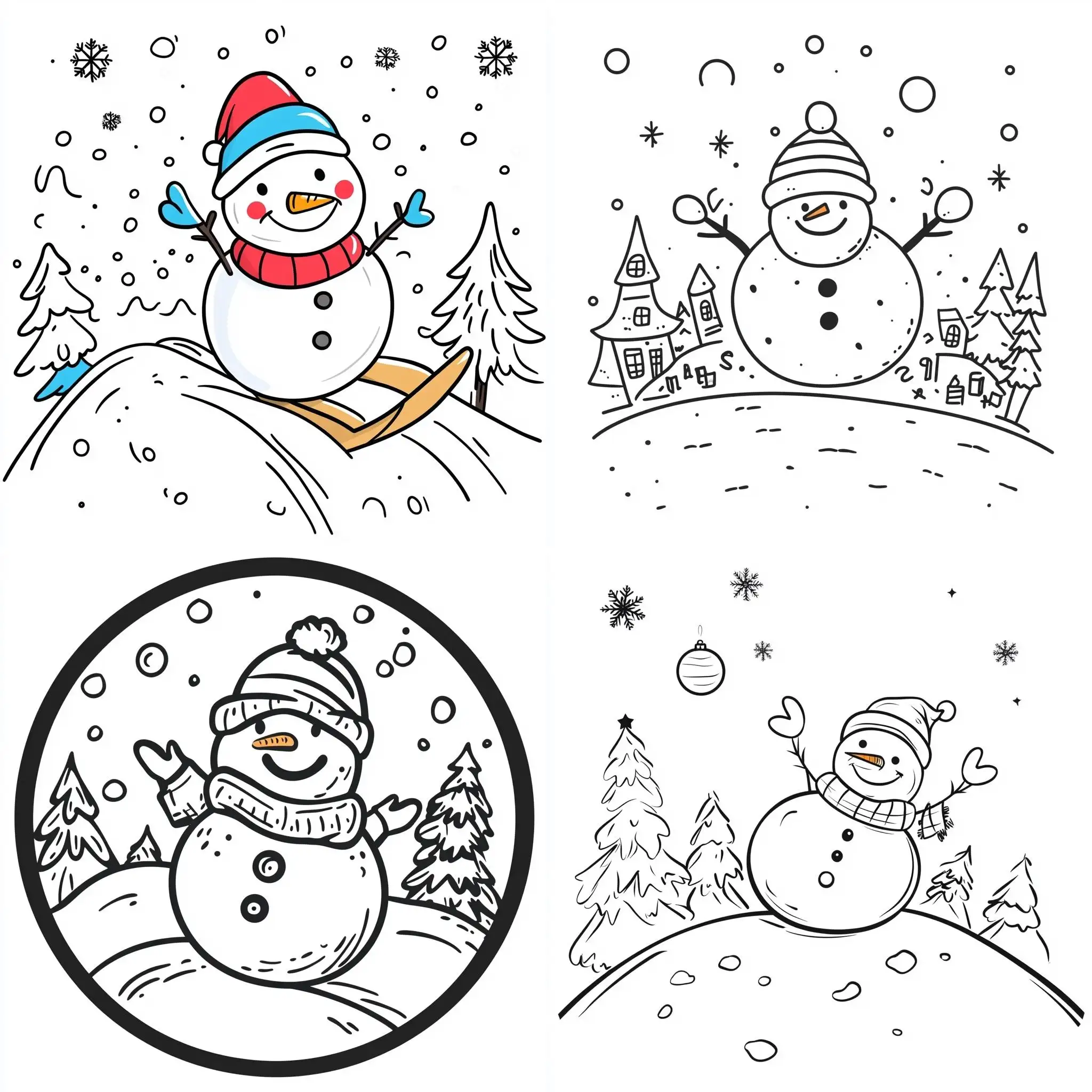 Snowman-Sliding-Down-Hill-in-Snowball-Christmas-Cartoon-Style