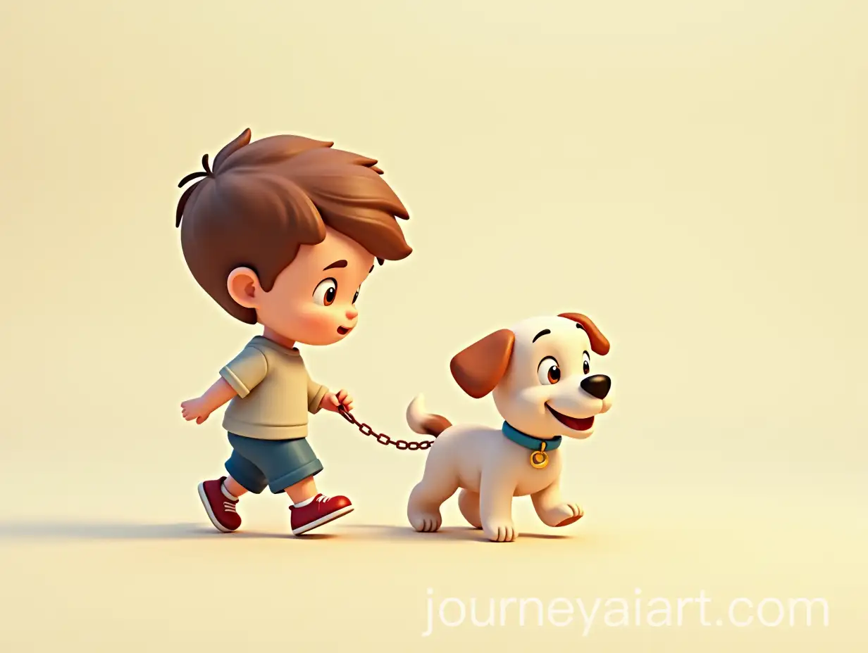 Cute-Cartoon-Boy-Walking-His-Adorable-Little-Dog