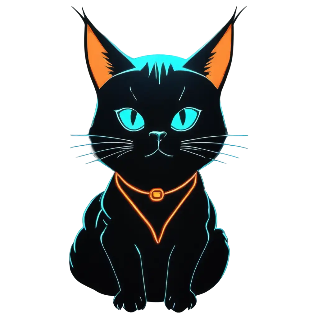 Cyberpunk-City-Cat-PNG-Neon-Teal-and-Orange-Lights-Black-Background-Logo