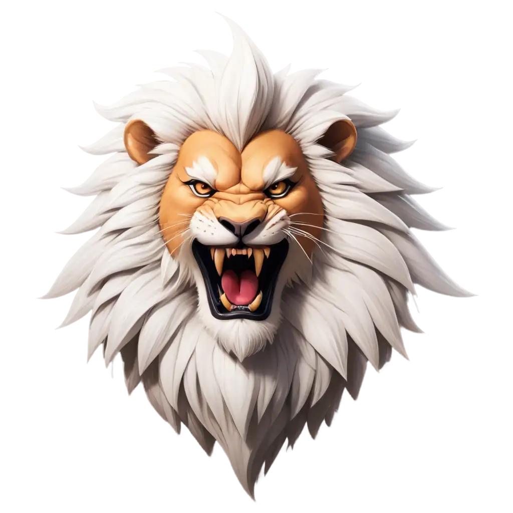 Esports-PNG-Vector-Cartoon-Lion-Head-Roaring-Logo-White-Fur-Side-View