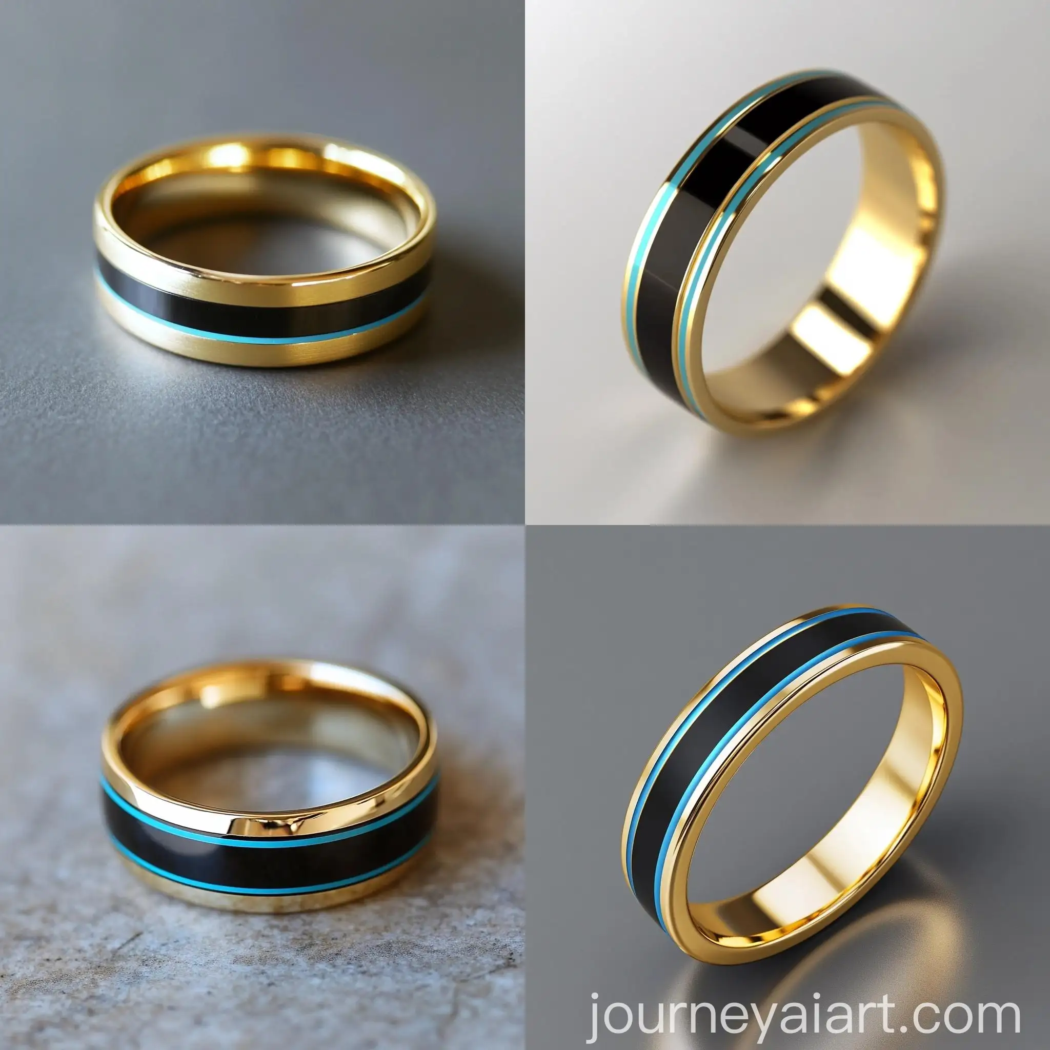 Elegant-Yellow-Gold-Wedding-Band-with-Black-and-Light-Blue-Accents