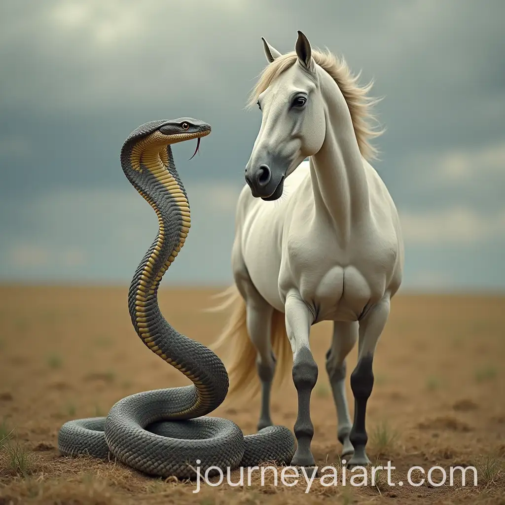 Smiling-Snake-with-Strong-Muscular-Horse-in-Dynamic-Display