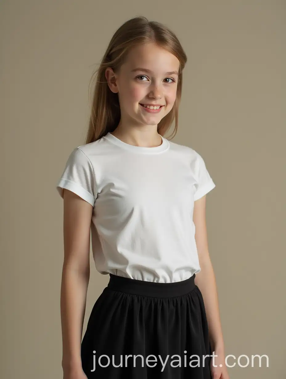 Caucasian-Girl-in-Black-Skirt-and-White-TShirt