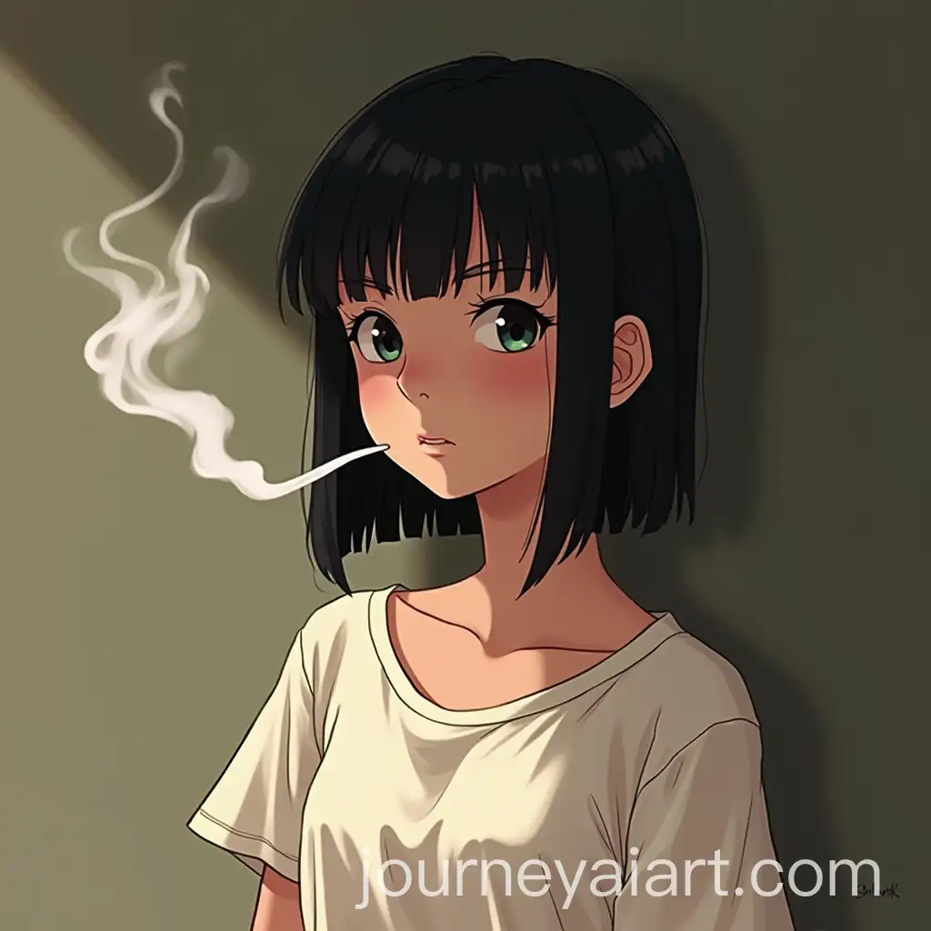 Young-Woman-with-Black-Sleek-Hair-in-Ghibli-Style-Smoking-a-Cigarette