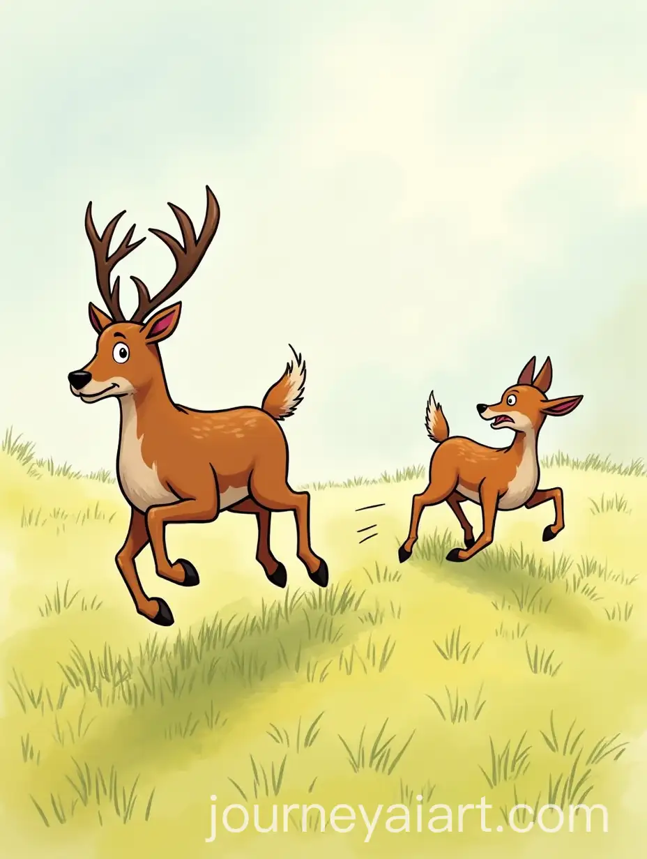 Hunting-Dog-Chasing-a-Deer-in-a-Kids-Story-Illustration