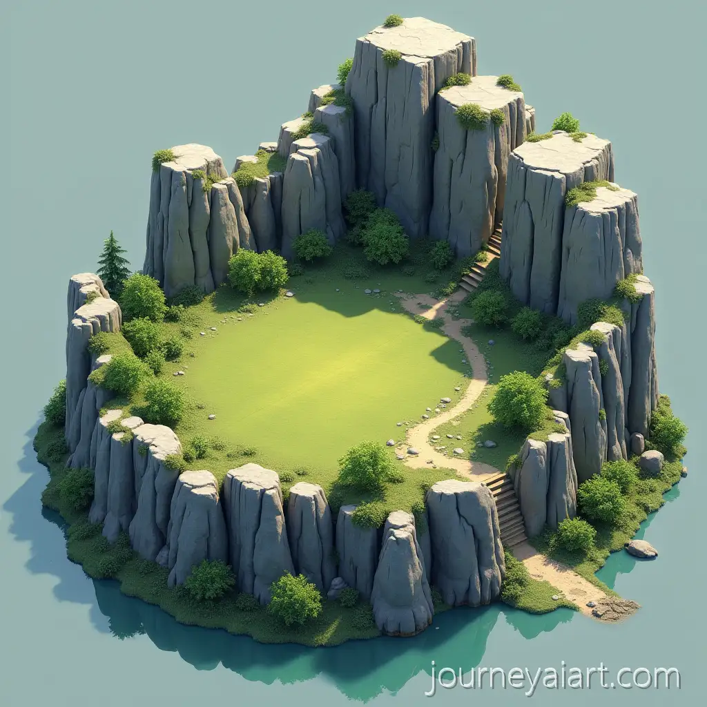 3D-Fantasy-Map-of-Four-Isolated-Rocky-Islands-with-Meadows-and-Forest-Trails