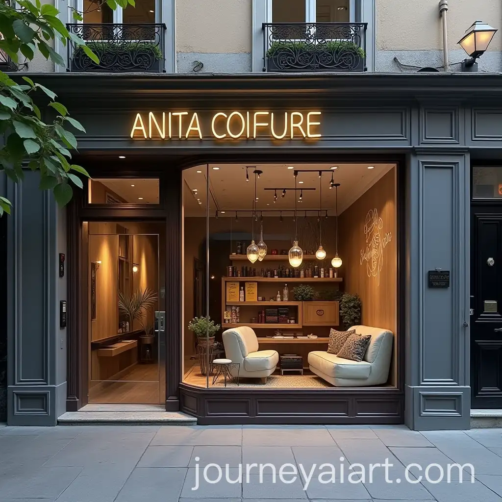 Urban-Hairdressing-Salon-with-ANITA-COIFFURE-Sign-and-Hairstyle-Indications