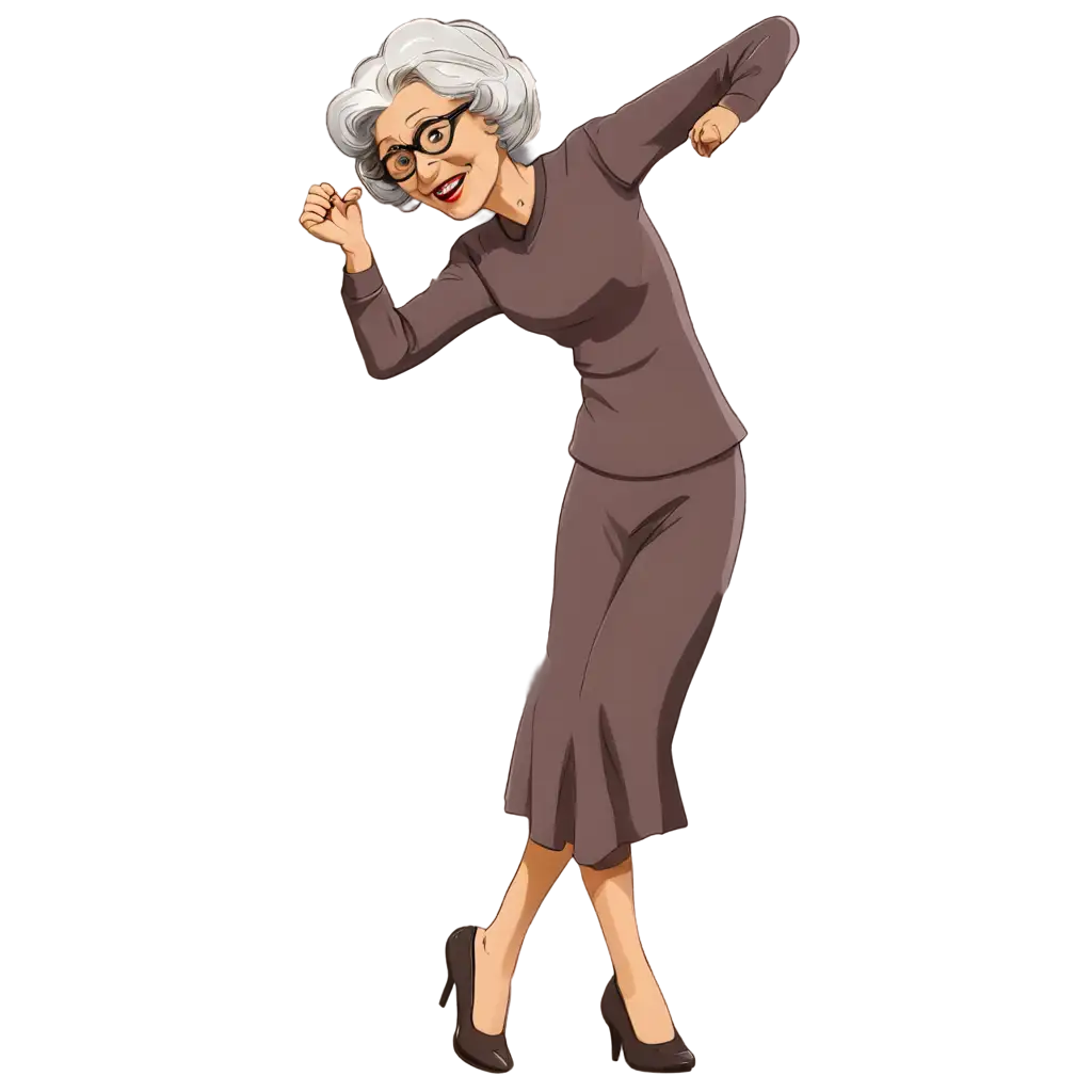 Old-Lady-Dancing-Cartoon-PNG-Cheerful-Animated-Character-Illustration