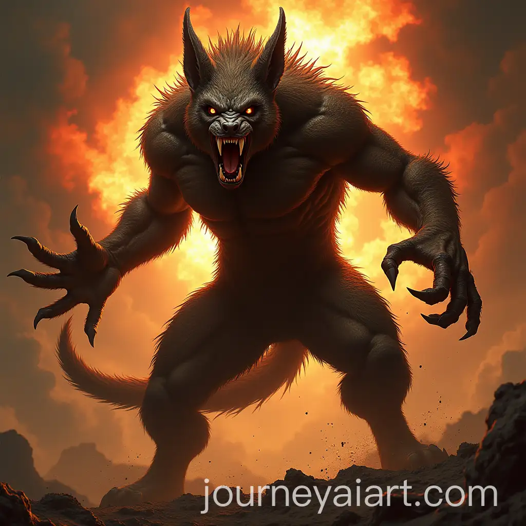 Intense-HumanAnimal-Hybrid-in-Aggressive-Pose-with-Explosive-Background