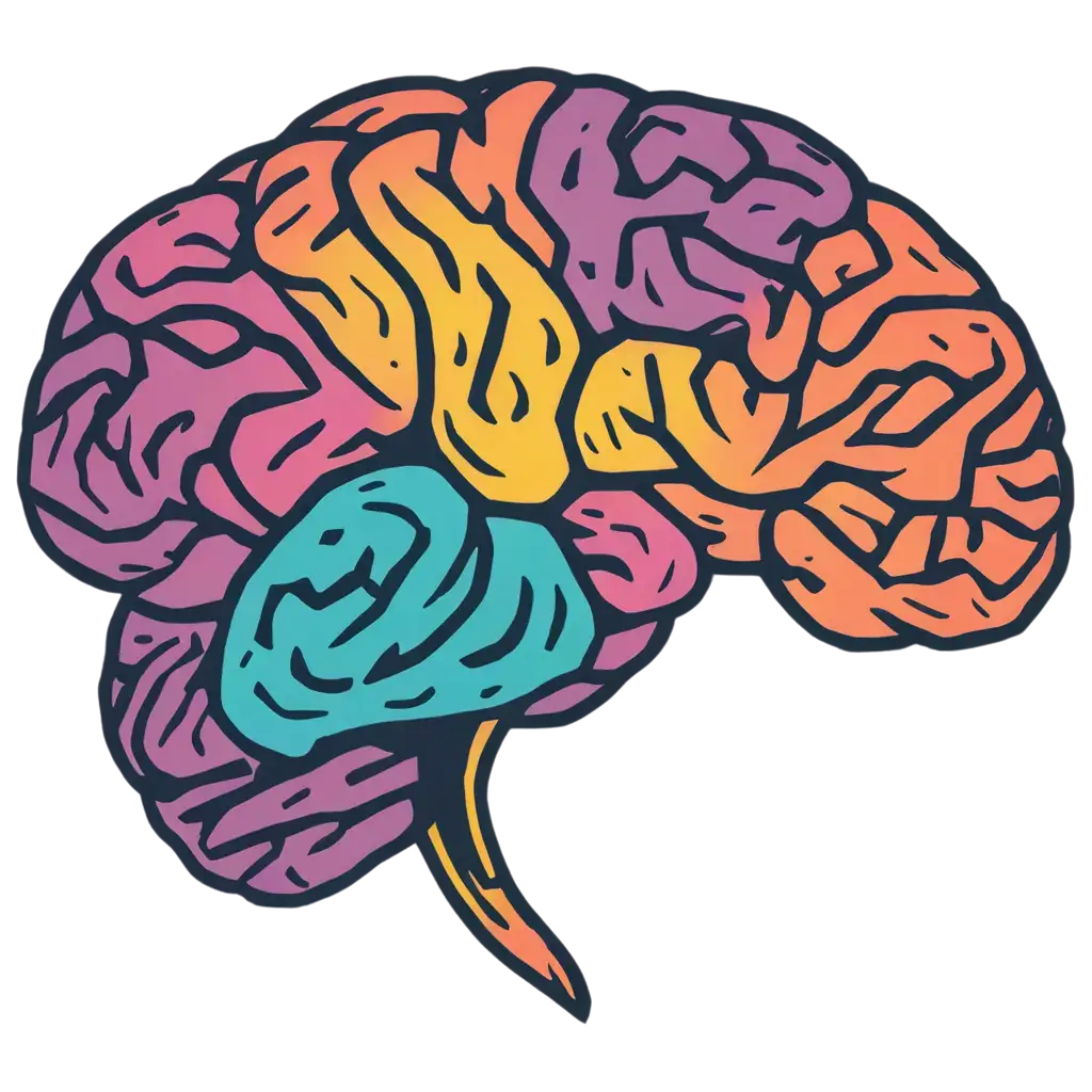 Make a PNG of colorful thinking brain