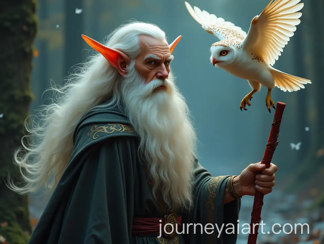Wizard-Elf-with-White-Hair-and-Owl-Companion