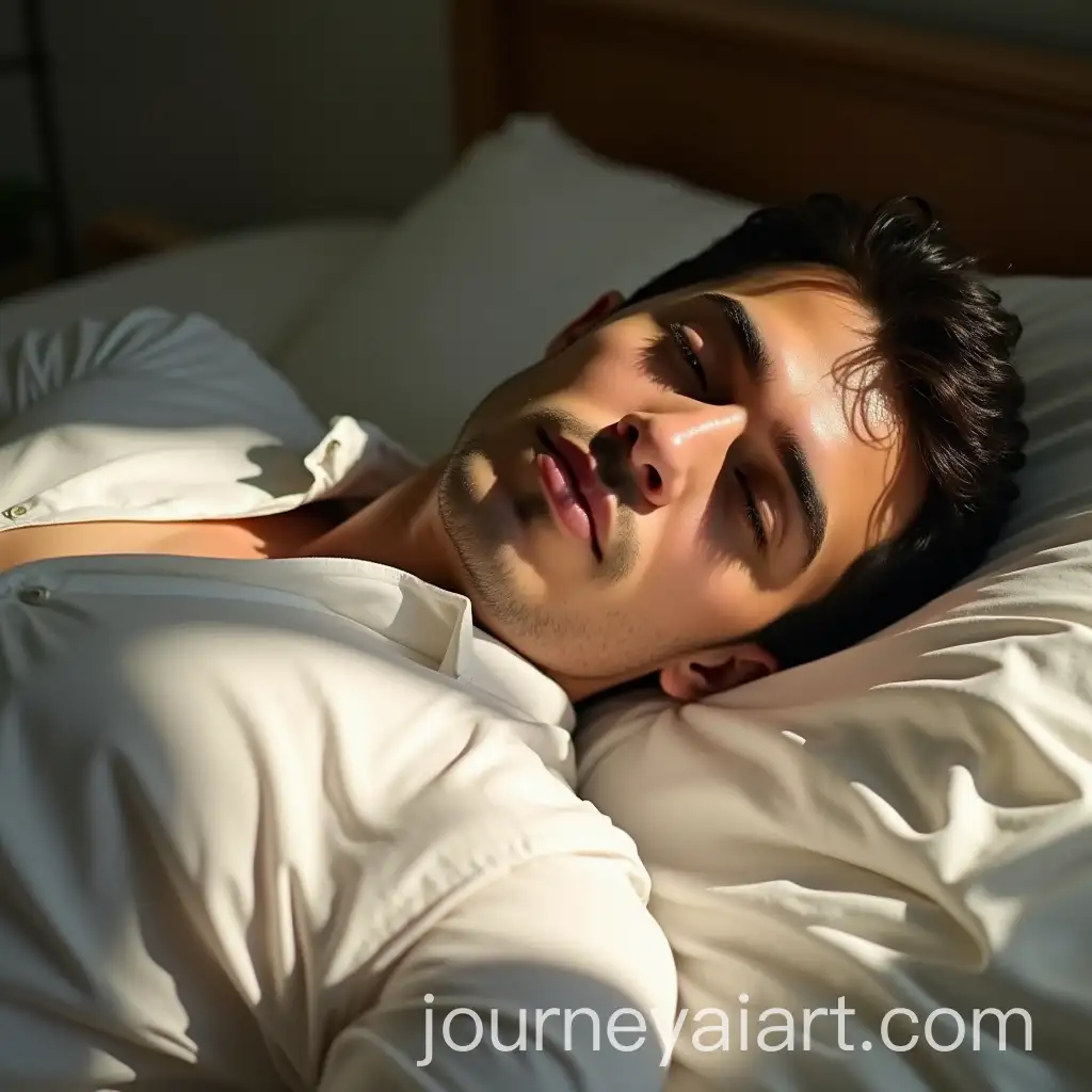 Man-Relaxing-on-Bed-Bathed-in-Ethereal-Sunlight