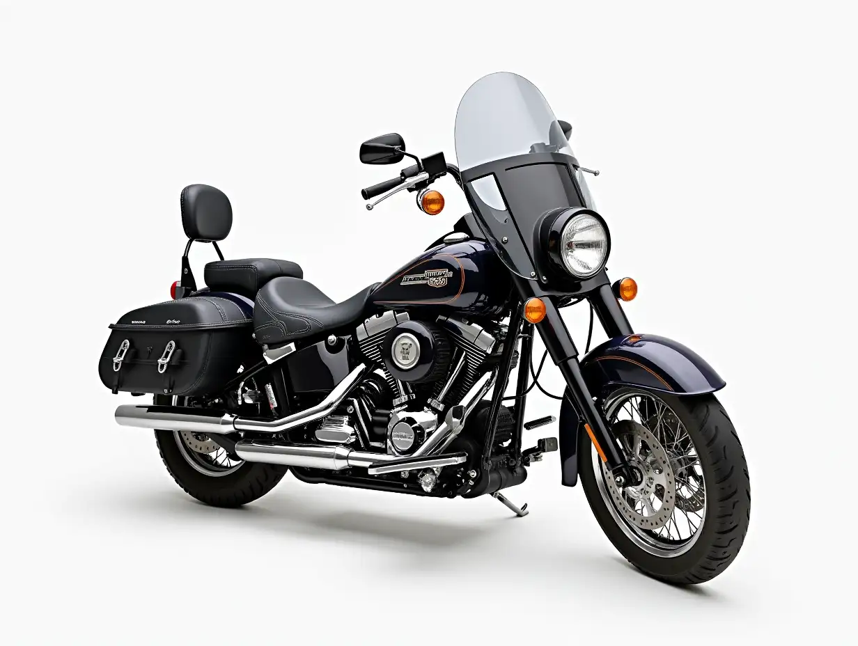 Side view of a 2009 Harley Davidson motorcycle photographed on a transparent background