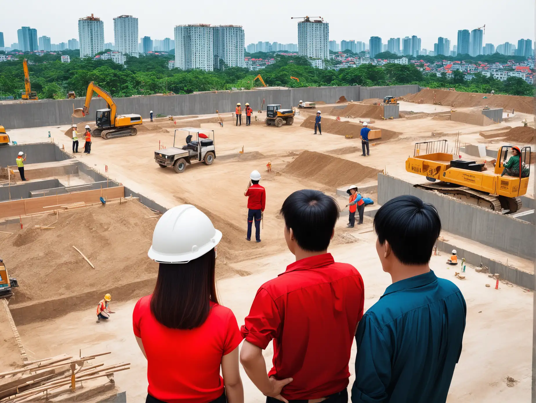 Vietnamese-Workers-Discussing-at-Construction-Site-in-the-City