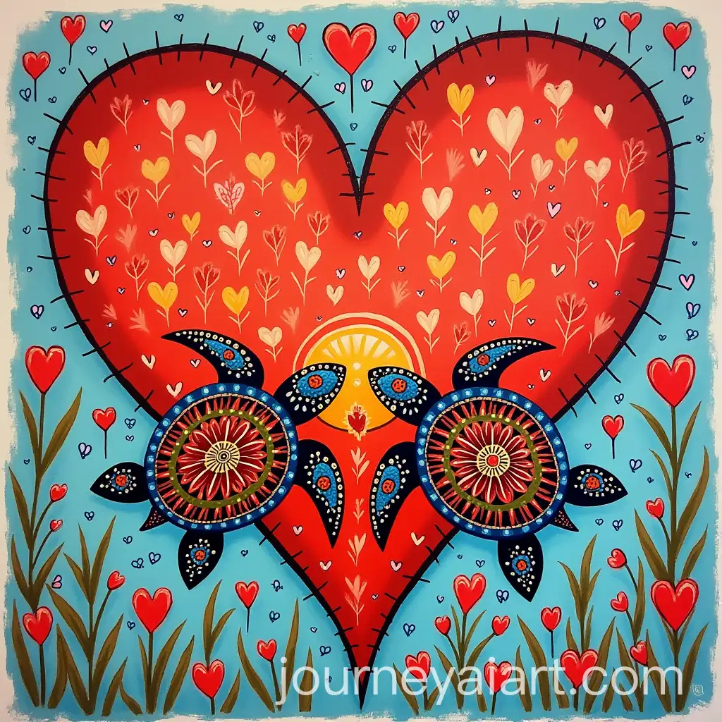 Folk-Art-Heart-Shape-with-Turtles-in-Vibrant-Colors