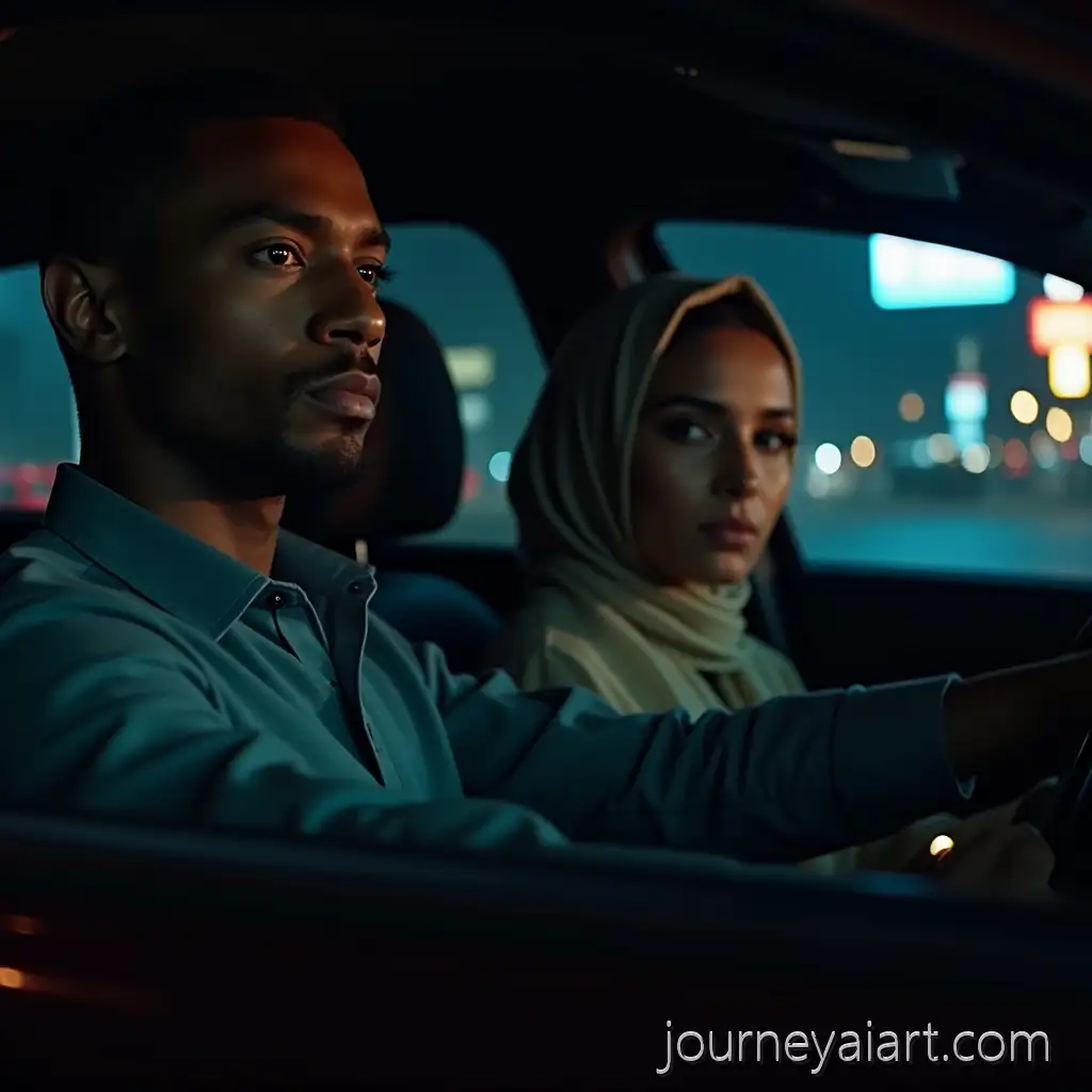 Cinematic-Nighttime-Car-RideNighttime-car-scene-with-Sudanese-Couple-in-Neonlit-City