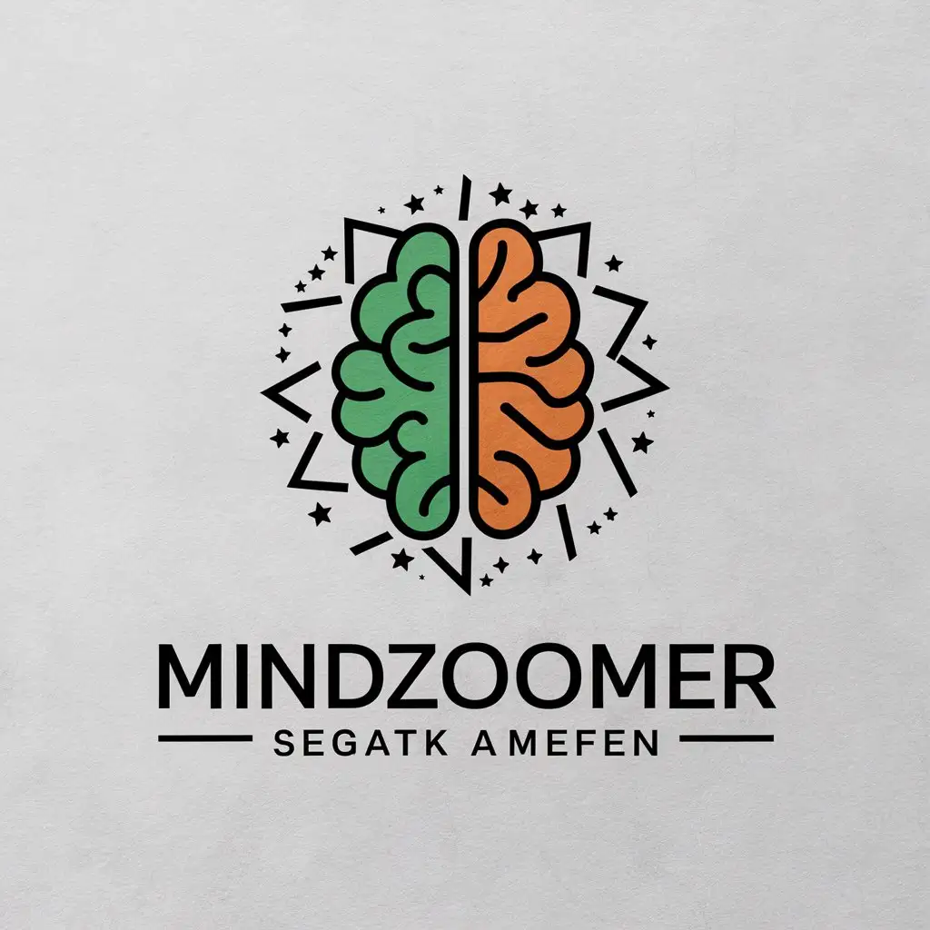 a vector logo design,with the text "Mindzoomer", main symbol:a vector logo design,with the text 'Mindzoomer', main symbol:Brain. Megabrain. Star.Crest,complex,be used in Technology industry,clear background,Moderate,be used in Religious industry,clear background