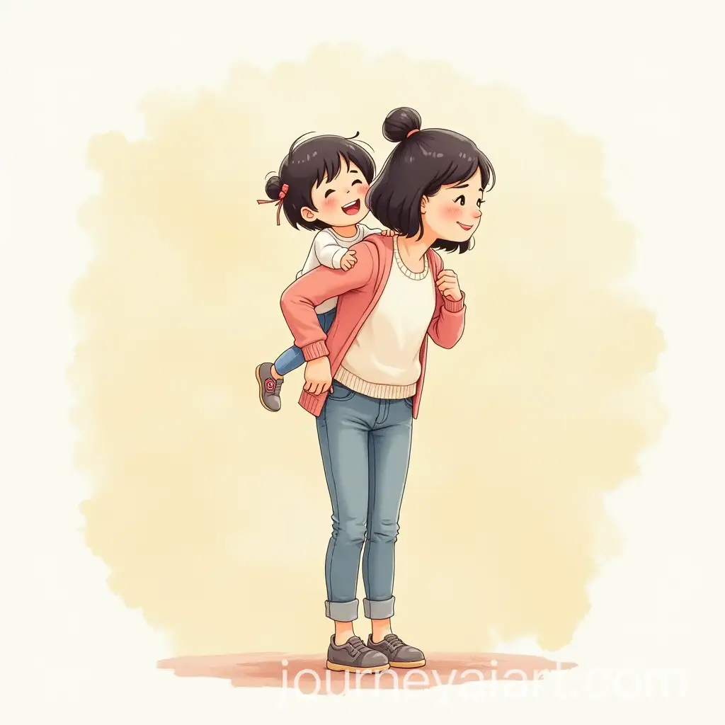 Korean-Mom-Carrying-Child-on-Shoulders-with-Childrens-Book