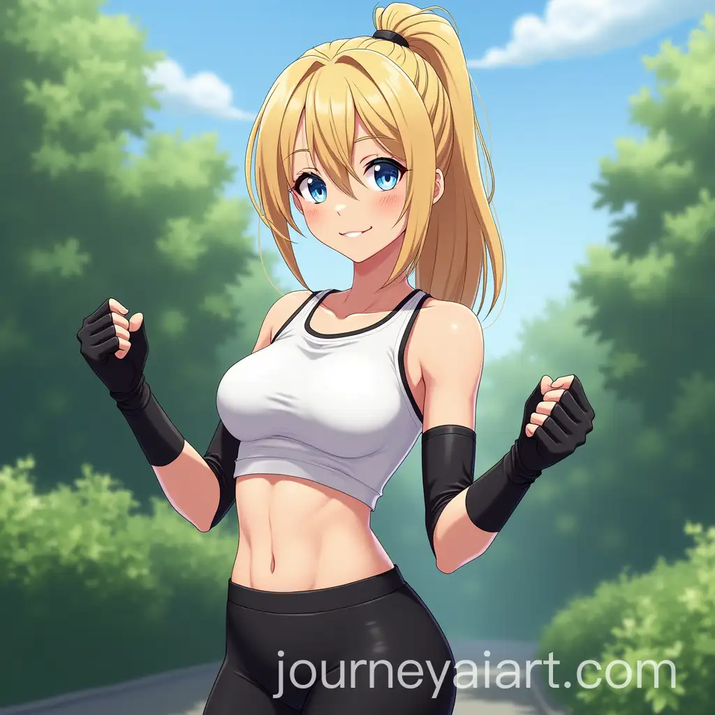 Blonde-Milf-in-Combat-Pose-in-Garden-Anime-Style-FullBody-4k-Detail